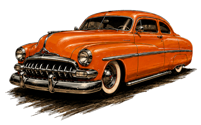 Orange classic car promoting mobile auto electrician services across Greater Brisbane