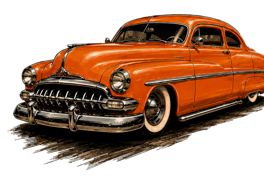 Orange classic car promoting mobile auto electrician services across Greater Brisbane